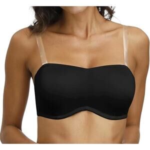 New 36A Strapless Minimizer Bandeau Convertible Bra in Black with Clear Straps